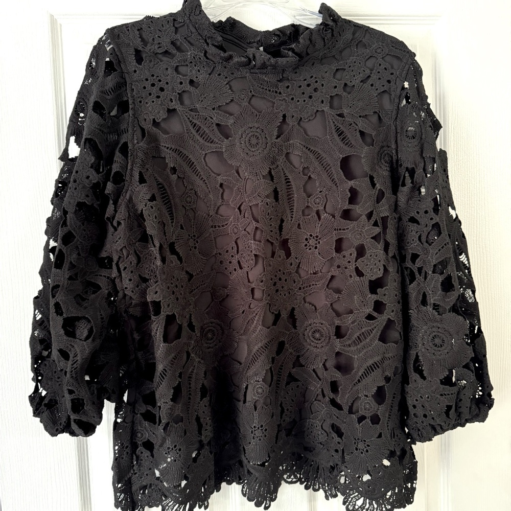 Lace mock neck blouse